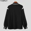 INCERUN Top stile coreano uomo nero bianco colore camicetta moda ben aderente splicing manica lunga risvolto bottoni camicie S-5XL 240106