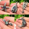 Pendant Necklaces Antique Silver Plated Natural Moonstone Animal Bat Moon Skull Angel Key Starfish Stone Chain Necklace Women Jewelry
