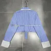 Stripe Print Blouses Women Shiny Rhinestone Shirts Summer Lapel Neck Blouse Designer Long Sleeve Shirt