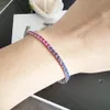 Solid Real 925 Silver 3 mm Rainbow Zircon Tennis Armband 15161718192021 CM Ganska färgglad fin smyckekedja för kvinnor 240106