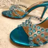 2024 Aquazzura Cristal Embelezado Strap Chinelos De Salto Alto Mulas Strass TPU Casa Chinelos Designers De Luxo Sandálias De Salto Calçado De Fábrica 35-42 Com Caixa