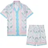 Men Short sleeved pure cotton sports set casual tropical rainforest style printed beach set with buttons Hawaiian suit men tracksuits