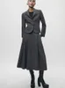 Terno terno de outono casual e confortável mistura de lã jaqueta simples aline guarda -chuva feminina 240108
