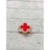 Designer Love Ring Vintage Band Rings Copper Dual Side Gold Red Four Leaf Clover Flower Charm For Women Jewelry With Box Party Gift