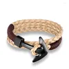 Charm Armbänder Mode Multilayer Frauen Leder Armband Armband Schwarz Anker Männer Schmuck Zubehör Pulseras