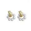 Boucles d'oreilles pendantes mode coréenne cristal Imitation perle pour femmes couleur dorée métal forme C fête Vintage bijoux filles Gi