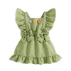 Robes de fille Adorable robe d'été pour bébés filles - Style princesse trapèze avec manches à volants, détail de nœud et embellissements de fleurs