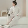 Women's Sleepwear 2024 Winter Women Warm Pajamas Set Thick Coral Fleece Pullover And Pants Female Zip-up 2 Piece Nightwear