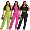 Women's Two Piece Pants 2024 Women's Pleated Solid Color Off-Shoulder Tube Top Loose Flared Two-Piece Set