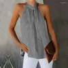 Débardeurs pour femmes Lâche Denim T-shirt court S-XL Noir Gris 2024 Est Femmes Dames Casual Débardeurs sans manches Gilet Halter Bandage