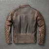 Vintage Men Leather Jacket tjock 100% äkta kohud Bikerjacka Slim Fit Men Motorcykelrock Asian Size S-5XL M419 240108