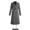 Trench long en laine mélangée de haute qualité pour femmes, grande taille, double boutonnage, vêtements élégants d'hiver, noir, gris, bleu, 240108