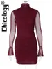 Casual Dresses Chicology Sexy Wine Red Bodycon Long Sleeves Mini Dress Elegant Festival Birthday Party Evening Women Clothes For Wholesale