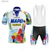 Cykeltröja sätter Mapei Block Retro Cycling Jersey Set Classical Bicycle Suit Bike Summer Sleeve Men Bib Shorts Clothes Por Team Men's Bikel240108