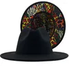 Berets Outer Black Inner Stripe Wool Felt Jazz Fedora Hats With Thin Belt Buckle Men Women Wide Brim Panama Trilby Cap 56-58cm