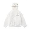 Women's Trench Coats American Style Retro Cute Lamb Cashmere Hooded Cotton Jacket Loose Soft Embroidered Winter Couple Clothes