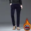 Herrbyxor 4 färger Vinterm Men's Warm Casual Pants Classic Style Fleece Thicked Corduroy Business Trousers Mane Brand Clothing T240108