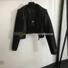 Mulheres de luxo jaqueta curta lapela pescoço preto jaquetas designer botão manga longa casaco primavera verão outerwear