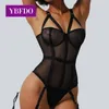 YBFDO Sexy Lace Mesh Jumpsuit Suspenders Plastic Body Suit Strap Bodysuit Women Garter Temptation Streetwear 240108