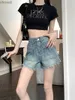 Kvinnors shorts mode tassel denim shorts sommar hög midja retro blå tvättade kvinnor smala heta byxor hotgirl casual streetwear hög kvalitet