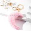 Chaveiros de pompom em forma de lua, chaveiros femininos de pele sintética com pingente de bolas de cabelo, porta-chaves, enfeites pendurados, decorações