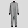 Pyjama rayé pour hommes, col rond, manches longues, barboteuse, vêtements de maison, vêtements de nuit confortables et de loisirs, S-3XL, 240108