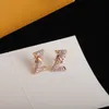 Con BOX Orecchini con diamanti Oro Argento Rosa 3 colori Lettera Orecchino Donne di lusso Borchie Fidanzata Madre Regalo Gioielli