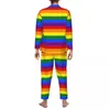 Homens sleepwear colorido arco-íris listrado primavera listras brilhantes casual oversize pijama conjuntos de manga longa diário gráfico nightwear