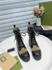 Fashion women designer boots thick sole g letter printed mid calf booties lace up platform black khaki luxury ultra women half boots