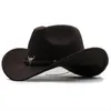 Tête de vache en métal étiquette chapeau de cowboy occidental pour femmes hommes enfants automne fausse laine Fedora chapeaux Cowgirl feutre casquette robe de soirée haut de forme 240108