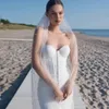 Enkel vit bröllopsklänning älskling knappar mjuka satin brudklänningar tillbaka blixtlås golvlängd front slits sjöjungfrun vestidos de novia 2024