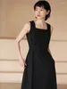 Casual Dresses Temperament Belt Vest Vintage Little Black Dress Women Office Lady Fashion 50s 60s Simple Sleeveless Female Vestidos