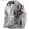 Men's T-Shirts European Size Men's T Shirt Spring Autumn Vintage Digital Print Lace-up Hooded Long-sleeved Sports Independence Day T Shirts T240108
