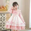 Robes de fille Lolita robe de princesse 3-10 ans filles vêtements décontracté automne hiver coréen dentelle col carré rose