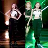 Женские брюки-двойки Kpop Korea Girl Group Джаз-танец Черный широкий комбинезон-карго Белый тонкий жилет с открытыми плечами Топы Женский комплект