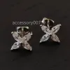 Boucles d'oreilles de charme de luxe Fleur de Lis Marque Designer S925 Sterling Argent Trèfle À Quatre Feuilles Fleur Cristal Victoria Boucles D'oreilles Pour Femmes Bijoux