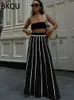 Bkqu Autumnited Long Skirt女性エレガントなストライプハイウエストTassel Maxi Skirts Streetwearルーズオールマッチスカート女性240108