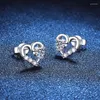 Studörhängen S925 Pure Silver Ear Studs Female Mosang Diamond Simple Lover Love D Color 30 Points
