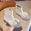 Stiefel Lederschuhe für Mädchen Glitzer Knöchel Kinder niedriger Absatz Kleid Booties Mode seitlicher Reißverschluss Gelees Kleinkind