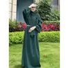 Abbigliamento etnico Pianura Donne musulmane Djellaba Eid Abaya con sciarpa Abito lungo maxi Ramadan Caftano Abito arabo islamico Dubai Femme turche saudite