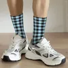 Men's Socks All Seasons Aqua Blue Lumberjack Plaid Print Harajuku High Quality Crew Funny Stockings For Men Women Gifts