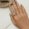 Cluster Rings WOSTU Original 925 Sterling Silver Ring Simple Twist Green Heart-Shaped Temperature-sensitive Jewelry For Women Party Date