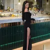 Casual Dresses Lygens Glitter Off The Shoulder Long Sleeve Slit Split Elegant Women'S Evening Party Wholesale Y2K Clothing