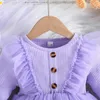 Robes de printemps et d'automne pour filles, robe à manches longues, en maille violette, princesse élégante, pour bébés de 1 à 4 ans