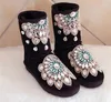 Boots Platform Casual Winter Flat Heels Shoes Snow Ankle Women Cute Rhinestone Booties