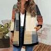 Kurtki damskie Cardigan Fashion Plaid Coat Autumn Winter Convention Drukuj Black Patchwork Dift Black Patchwork