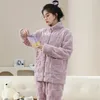 Women's Sleepwear 2024 Winter Women Warm Pajamas Set Thick Coral Fleece Pullover And Pants Female Zip-up 2 Piece Nightwear