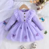 Robes de printemps et d'automne pour filles, robe à manches longues, en maille violette, princesse élégante, pour bébés de 1 à 4 ans