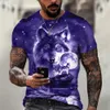 Camisetas masculinas de verão transfronteiriças da Europa e América, roupas de manga curta com padrões de animais, impressão digital 3D, gola redonda casual, camisetas de manga curta