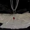 Catene Ciondolo scettro in cristallo rosso Collana con collari di temperamento in lega di stile gotico di lusso per gioielli da festa da donna
